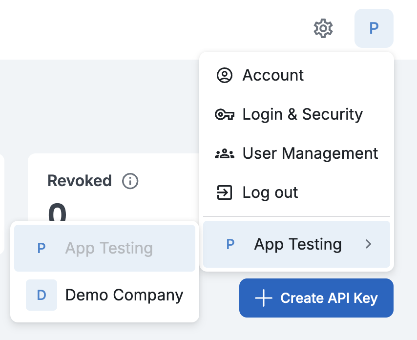 Company switcher showing Demo Company